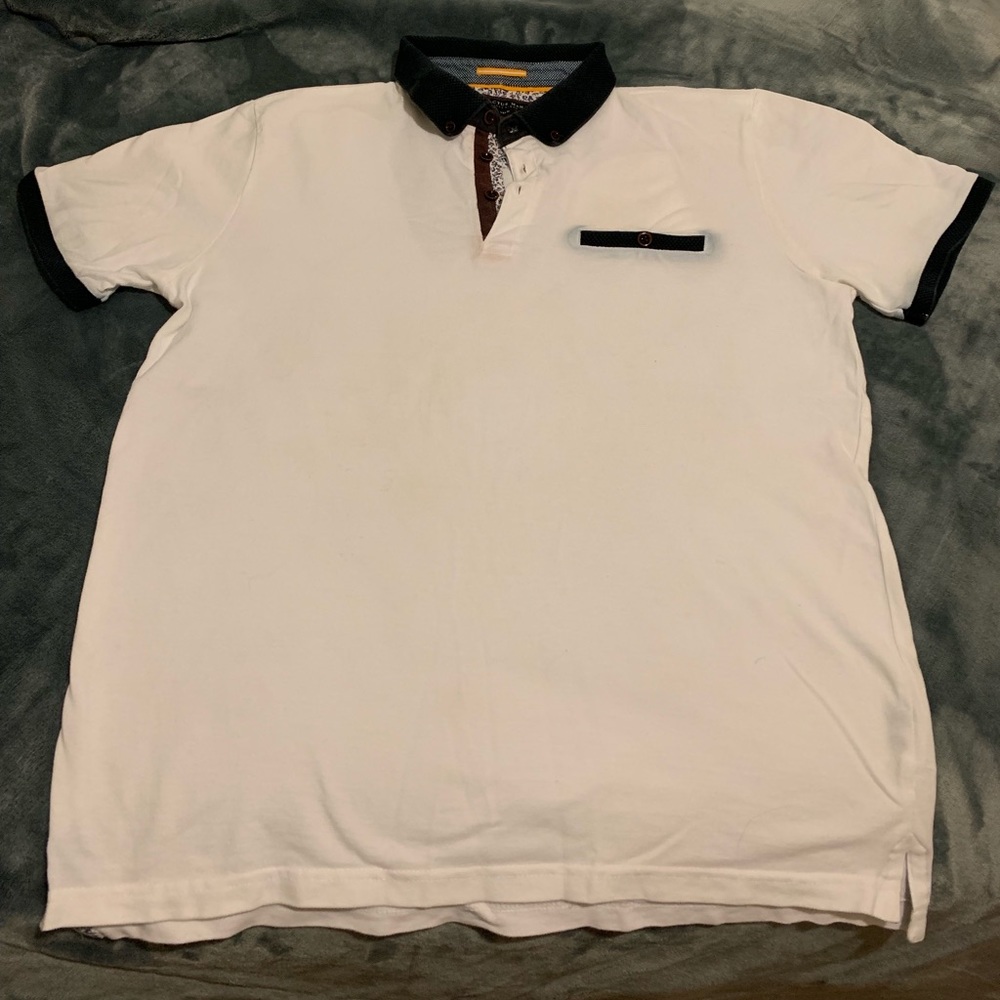 White Polo Shirt with Navy Blue collar